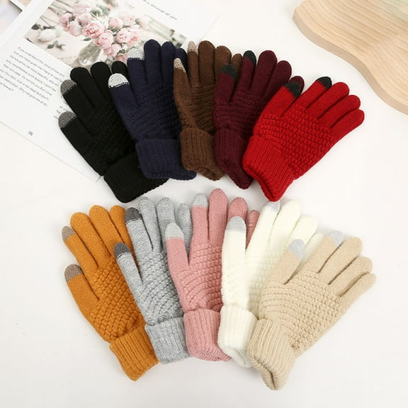 D-GROEE 1 Pair Women's Winter Thickened Touchscreen Stretch Thermal Gloves Warm Hair Knitted Thick Texting Gloves for Cycling