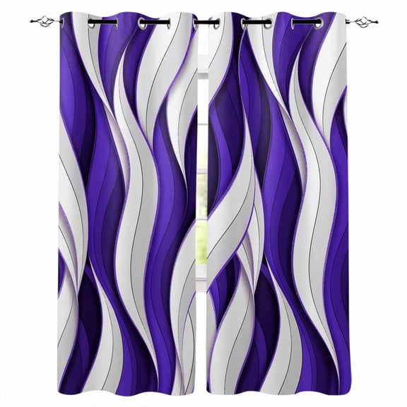 Purple White Moire Black Out Curtains 84 Inch Long for Living Room, Modern Abstract Art Elegant Blackout Curtain Shade Thermal Insulated Window Curtains Grommet Drapes 42"x84" 2 Panels