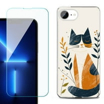For For iPhone 16e Phone Case Cover, Shockproof Case with Tempered Glass Screen Protector, by OneToughShield - Calm Cat