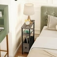 thumbnail image 4 of Narrow Side Table with Charging Station, Slim End Table for Small Spaces, 3 Tier Skinny Nightstand with Drawer, Sofa Beside Table with Storage Shelf for Living Room Bedroom Grey, 4 of 17
