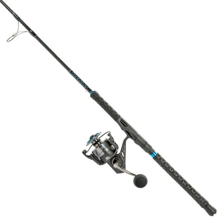 Quantum Benchmark Spinning Reel and Fishing Rod Combo 7-Foot 1-Piece Heavy Power Moderate-Fast Action Rod Graphite Composite Blank Size 8000 Reel 5+1 Bearings 4.7:1 Gear Ratio Silver/Blue