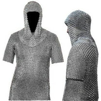 Medieval Chain Mail Shirt and Coif Armor Set (Full Size) Long Shirt
