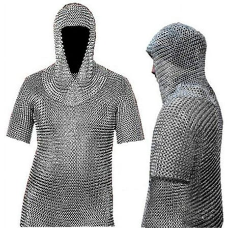 Medieval Chain Mail Shirt and Coif Armor Set (Full Size) Long Shirt
