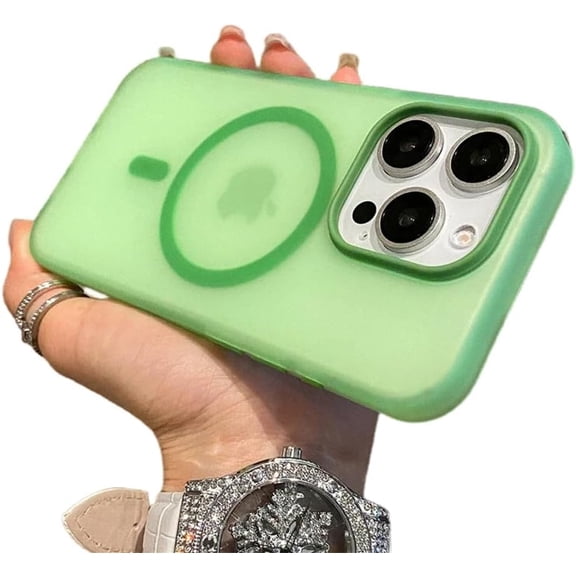 Matte Candy Magnetic Wireless Charging Transparent Case for iPhone 16 15 13 12 11 14 Pro Max Plus for Shockproof Cover,Green,for iPhone 14Plus