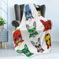 thumbnail image 4 of Superhero Soft Flannel Fleece Throw Blanket, Bulldog Superheroes Fun Cartoon Puppies in Disguise Costume Dogs Print, Cozy Plush for Indoor and Outdoor Use, 60" x 80", Multicolor, by Ambesonne, 4 of 5