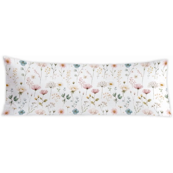 Boho Floral 20x54 Body Pillow Cover, Cottagecore Home Room Decor, Rustic Farmhouse Botanical Wildflower Decorative Long Body Pillow Cases for Bed Couch