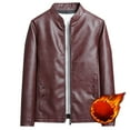 thumbnail image 2 of KeShDi Men Jacket Mens Lightweight Jackets Men's Solid Color Pocket Fleecing Stand Collar Leather Business Fashion Casual Leather Wine L, 2 of 7