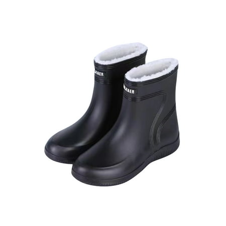 

Woobling Unisex Comfort Rain Boots Waterproof Work Shoe Kitchen Casual Round Toe Garden Shoes Black (Men Fixed Plush Lining) 7