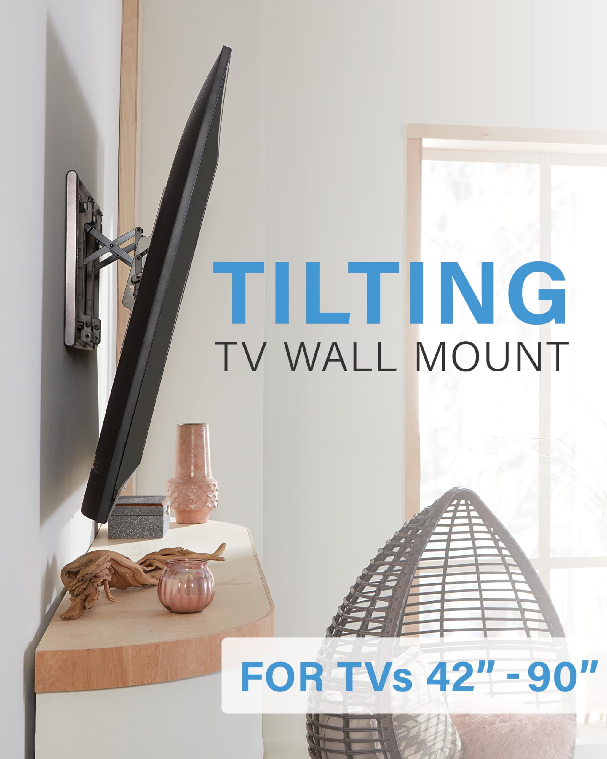 SANUS Tilting TV Wall Mount for 42" to 90" TVs - Universal TV Bracket w/ 12 deg Tilt - DIY Install w/ Included Hardware