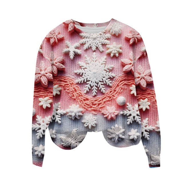 Birdeem Joyeux Noël Femmes Décontracté Imprimé Col Rond Manches Longues Chandail Blouse Chandail en Molleton Hauts