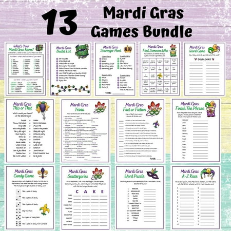 Mardi Gras Games Bundle, Printable Carnival Party Games, Fat Tuesday Activity Pack, Printable Version
