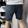 thumbnail image 4 of Pantalones vaqueros cortos para hombre, ajustados, rectos, ajustados, ajustados, de mezclilla para hombre, elásticos, azules, finos, con botones en oferta, ropa de calle, moda Y2k, popular, XL, 4 of 5