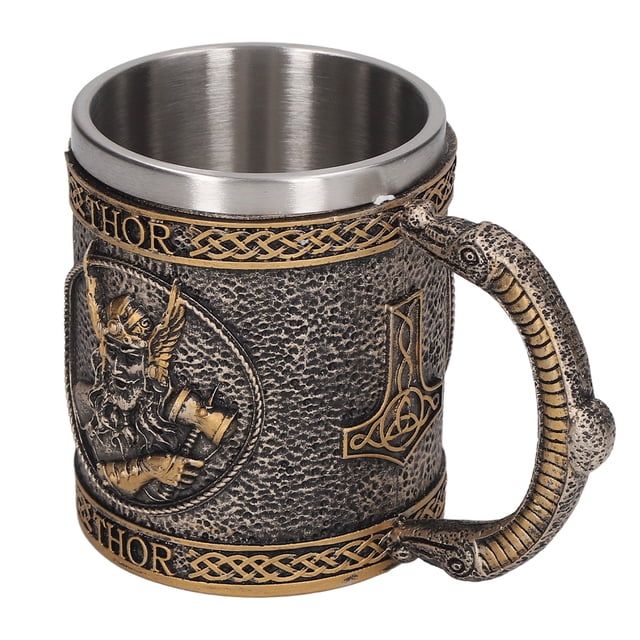 Taza de Forro de Acero inoxidable, Taza decorativa medieval de color de bronce antiguo resina pintada un mano para restaurante para cerezaza