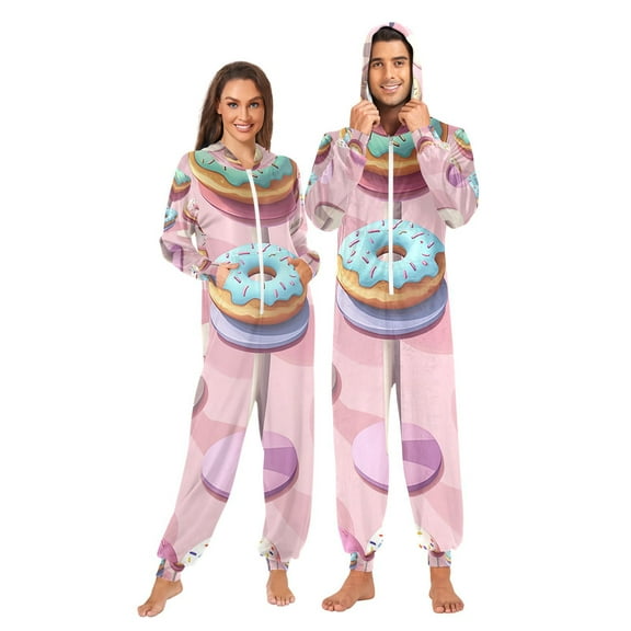 Donuts Pink Adult Unisex Onesie Pajamas Slim Fit One Piece Suit Pjs Sleepwear Pajama Jumpsuit