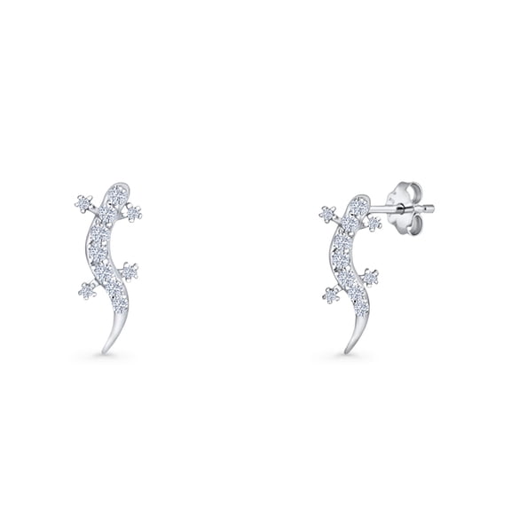 Lizard Stud Earrings CZ 925 Sterling Silver 5mm