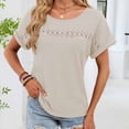 thumbnail image 2 of Agkizg Women's Summer T Shirt Crew Neck Short Sleeve Lace Patchwork Solid Color Casual Pullover, 2 of 5