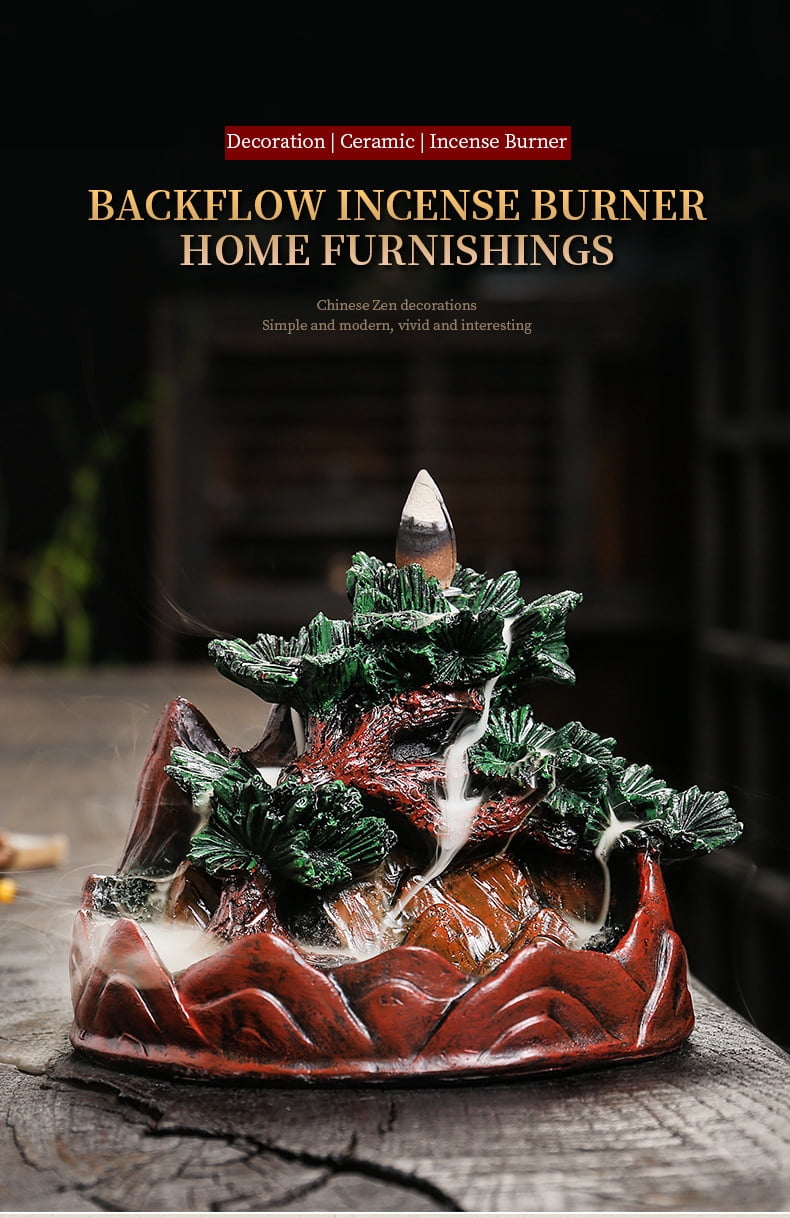 Resin Christmas Tree Backflow Incense Burner Creative Pine Tree Smoke Waterfall Smoke Incense Holder for Yoga Room Office Living Room Decor, Black