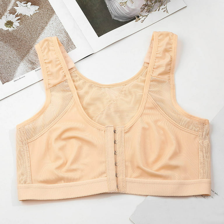 No Wire Bra Adjustable Front Closure Bras for Women Post Bra Compression  Tank Top Shapewear Top Beige at  Women's Clothing store