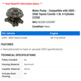 thumbnail image 2 of Water Pump - Compatible with 2005 - 2006 Toyota Corolla 1.8L 4-Cylinder 2ZZGE, 2 of 2