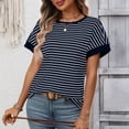 thumbnail image 6 of Women's Going Out Striped Knit T Shirt Short Sleeve Round Neck Casual Stretchy Everyday Spring Top, 6 of 9
