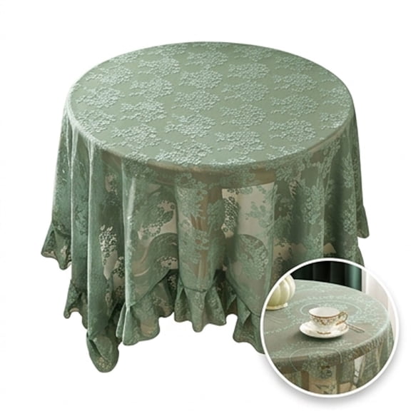 Vintage Green Lace Square Tablecloth with Ruffle Edge, Elegant Floral Hollow-Out Polyester Table Cover for Dining Tea Party Holiday Decor (55x55 Inch)