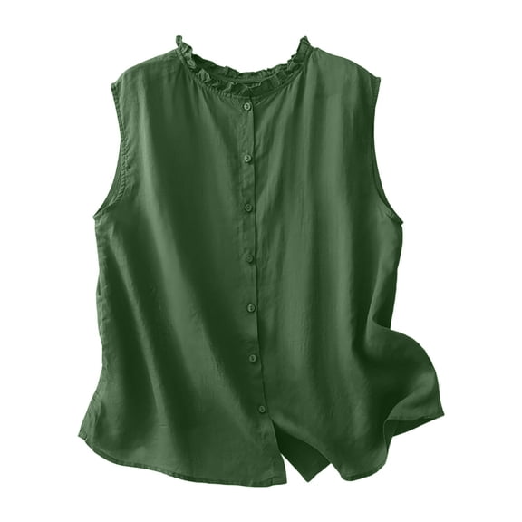 Womens Cotton Linen Waistcoat Button Down Sleeveless Lightweight Vests Casual Solid Color Fashion Ruffled Jackets