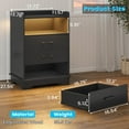 thumbnail image 3 of Hasuit Nightstand Set of 2 with Charging Station, LED Lights, 3 Drawers, and Open Storage - Modern Black Bedside Tables, 3 of 10