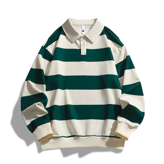 IAJDKMEK Men's Long Sleeve Polo Shirts - Striped Casual Golf Shirts, Lightweight Relaxed Fit, Grea Polo Shirts with Soft Knit for Mature Urban Style,Army Green L