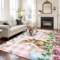 thumbnail image 2 of 6x9 Area Rugs for Living Room, Easter Non Slip Area Rugs for Kitchen Bedroom Entryway, Spring Watercolor Bunny Eggs Flower Leaf Pink Plaid Washable Carpet Runner Rug Floor Mats for Bedroom, 2 of 8