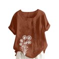 thumbnail image 2 of QUNYINEY Crew Neck Women Shirts Short Sleeve Casual Pullover Dandelion Tops Linen Button Loose Womens Summer Tops, 2 of 4