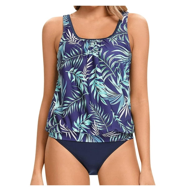 Plus Size Swimsuits for Women Blouson Tankini Tops with Boy Shorts