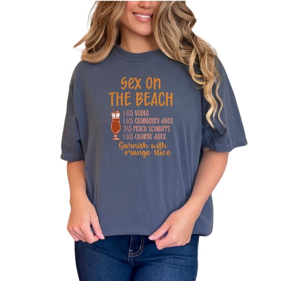 Fun Cocktail Recipe T-Shirt, Sex on the Beach, Funny Alcohol Shirt, Drink Mixing Guide, Unique Gift for Bartenders or Drink Lovers, Denim Comfort Colors T-Shirt, Small