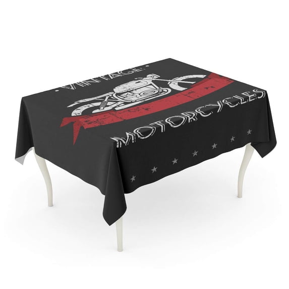 KDAGR Gray Biker Flat Looking Grunge Emblem with Classic Motorcycle and Red Ribbon Tablecloth Table Desk Cover Home Party Decor 60x84 inch