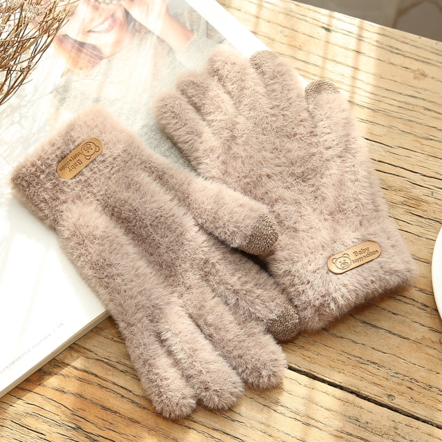 Guantes de invierno para exteriores con pelo de visón de imitación grueso y cálidos para pantalla táctil, guantes de punto coreanos para teléfono móvil para mujer