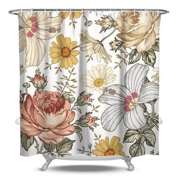 Boho Chic Floral Shower Curtain, Abstract Watercolor Bloom Bathroom Decor 84x72 Inch Waterproof Polyester