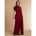 thumbnail image 5 of Burgundy Asymmetrical Draped Maxi Dress With Ruched Waist And One-Shoulder, 5 of 30