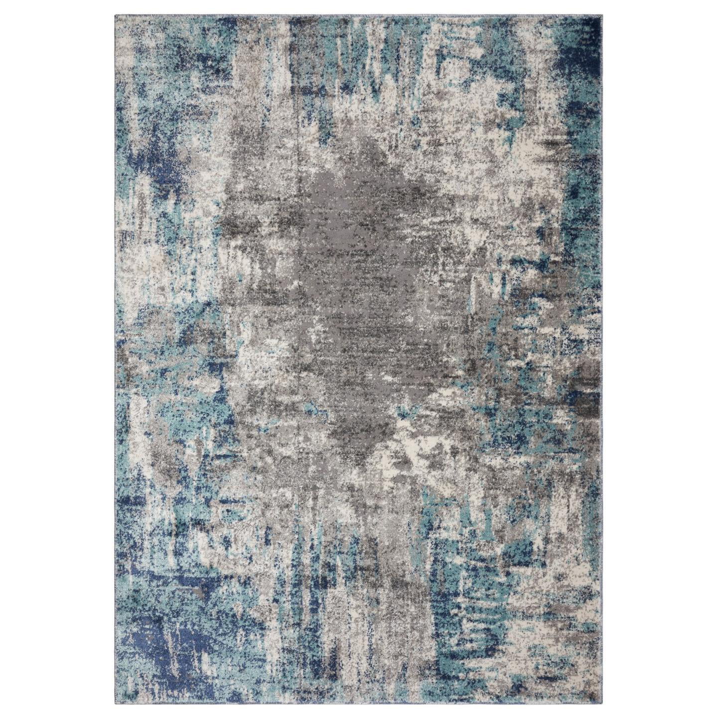 Stain Resistant Light Blue / 9' x 12' Machine-Made Dark Blue Luxe Weavers Rug 7680 Abstract Persian-Rugs,
