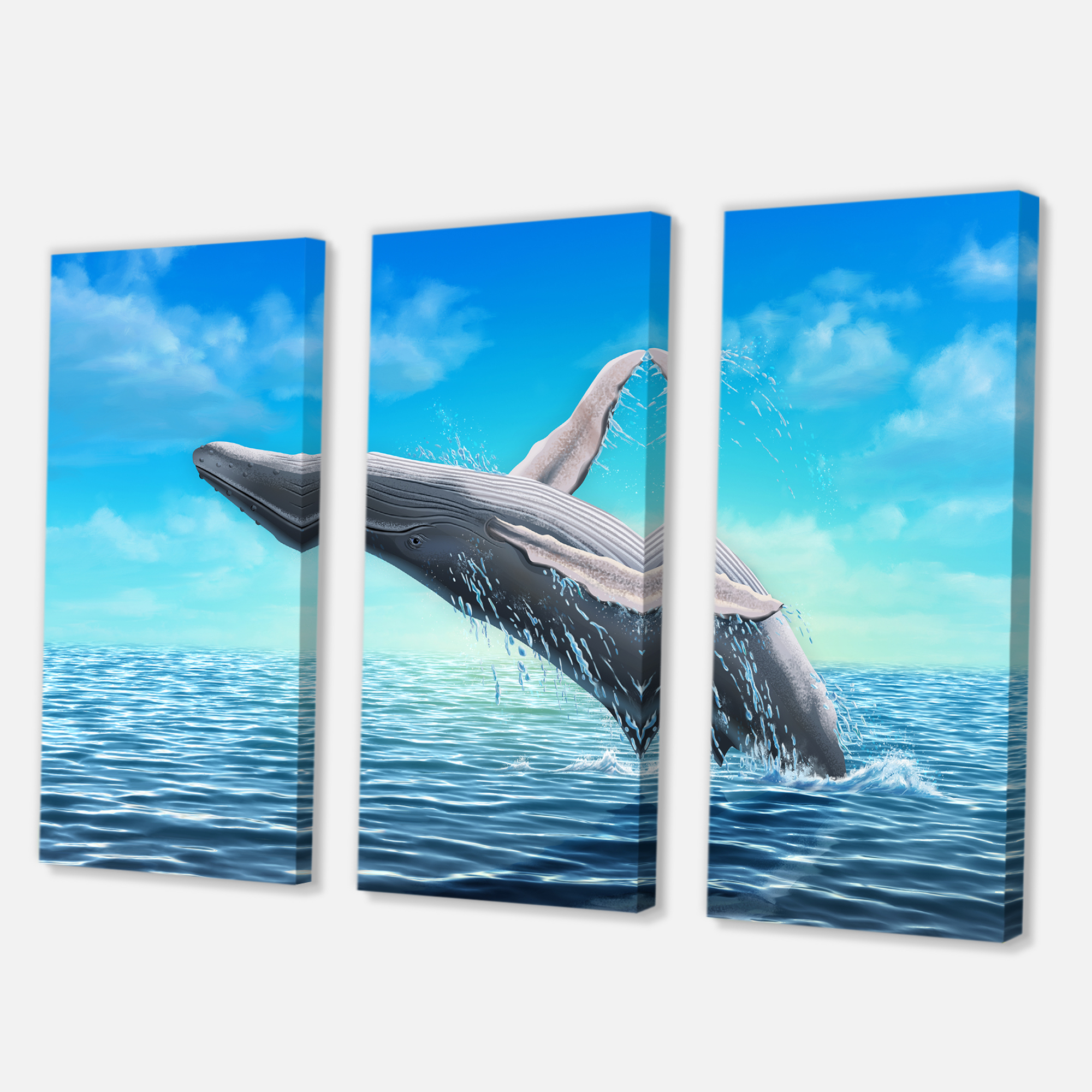 Designart ' Humpback Whale Jumping Out of Sea ' Farmhouse Canvas Wall Art Print