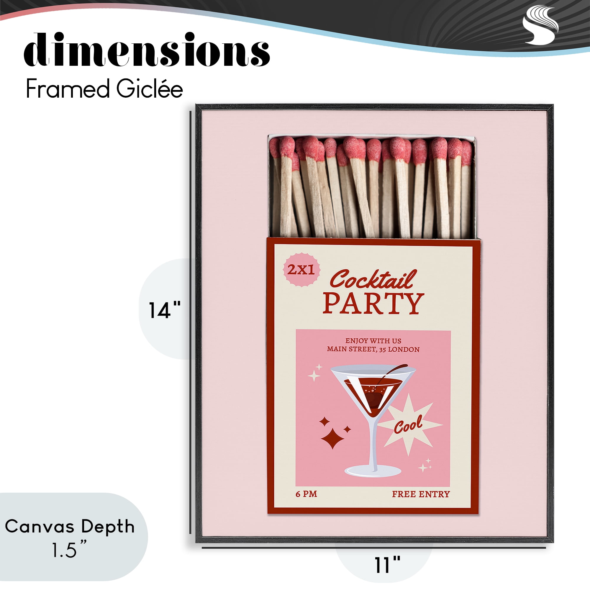 Stupell Industries Cocktail Party Matchbox Black Framed Giclee Art, design by CAD Designs