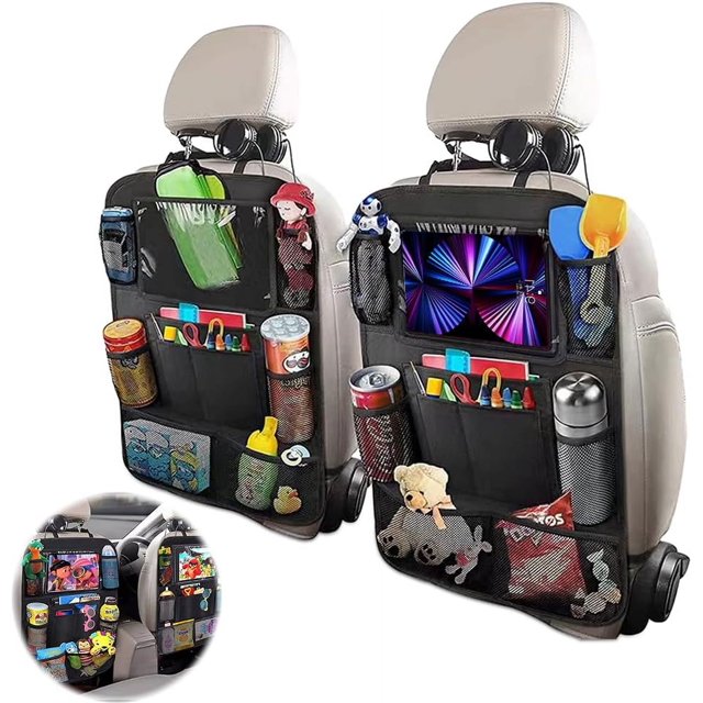 Organizador de asiento trasero de coche, paquete de 2, soporte para tableta, resistente al agua y duradero, organizador de asiento de coche, alfombrilla para patadas