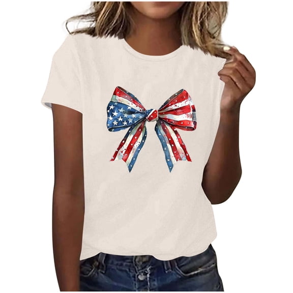 JSheng Women Casual Graphic Top Fashion Women's Independence Day Printed Casual Short Sleeved T-shirt Tops