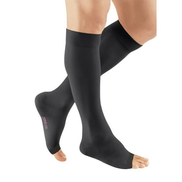 mediven plus for Men & Women, 20-30 mmHg Calf High Open Toe Compression Stockings, Black, VII-Petite