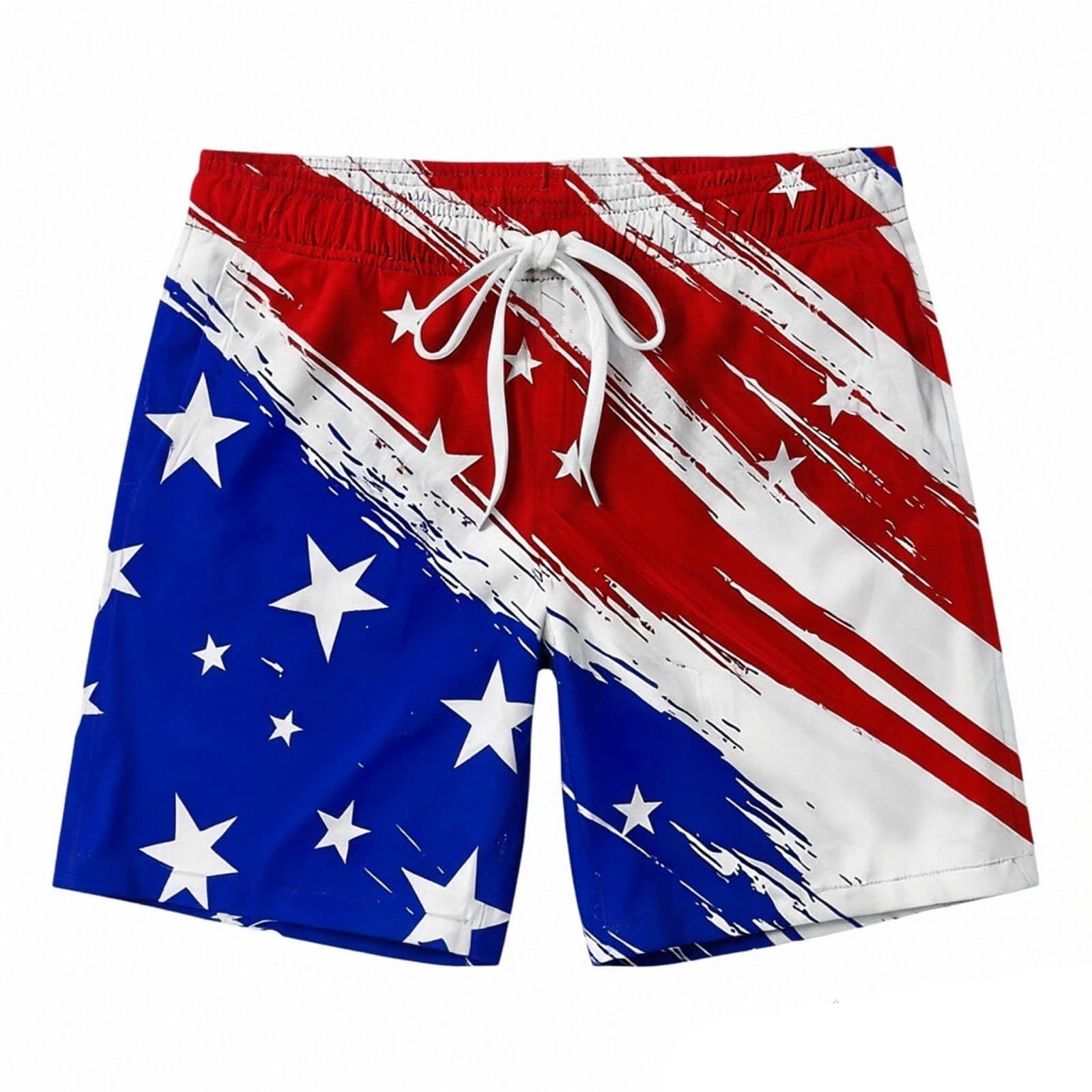 LIIPEE Men Swim Trunks Independence Day Drawstring Elastic Waist Liner Double-Layer With Pocket Quickly Drying Board Shorts Stars Stripes Graphic Patriotic Bathing Suit For 4Th Of July,Multicolour