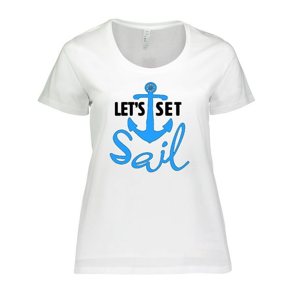 Inktastic Lets Set Sail Anchor in Blue Women's Plus Size T-Shirt