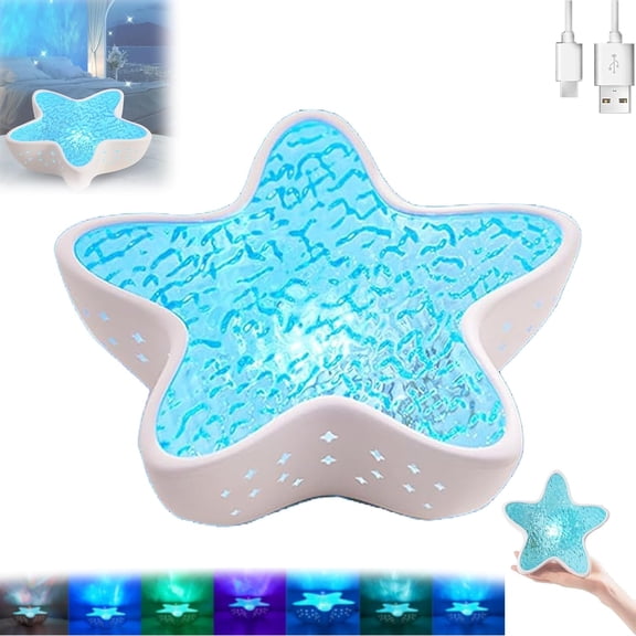 Starfish Ocean Projection Lamp, Romantic Water Ripple Night Light, Ocean Wave Projector Light, 7 Colors LED Sea Star Lamp for Room Decor, Ambient Mood Lighting (1 Pc)