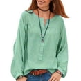 thumbnail image 2 of hirigin Women's Shirt, Loose Long Sleeve Round Neck Chest Button Tops Solid Color Blouse for Female, 2 of 2