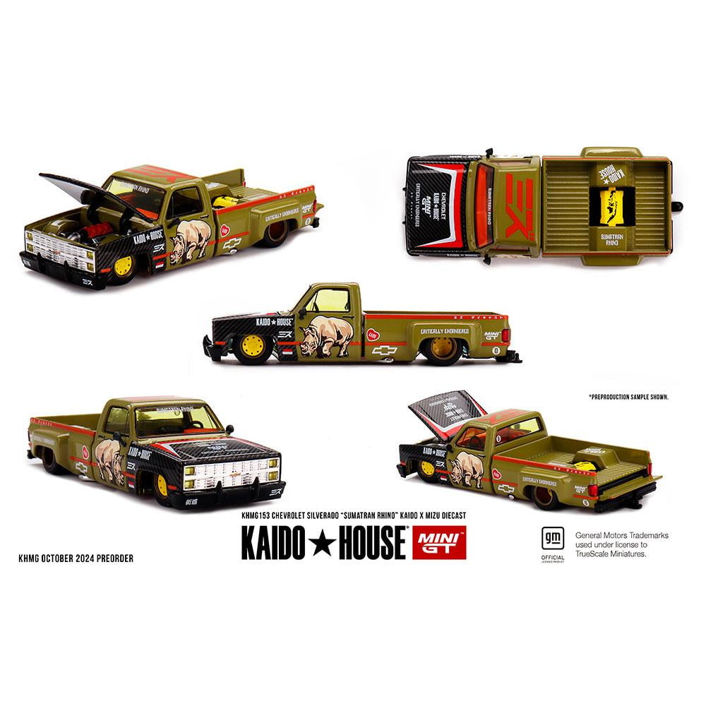 Chevrolet Silverado Dually Truck Tan and Carbon with Graphics "Kaido House" Special 1/64 Diecast Model Car by Mini GT