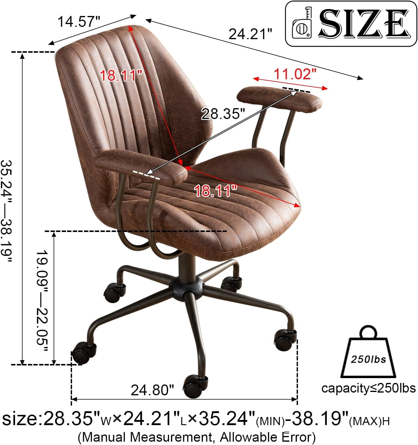 XIZZI Ergonomic Office Chair with Wheels Suede Fabric Swivel Gaming Chair,Modern Adjustable Computer Chairs with Armrest-Brown