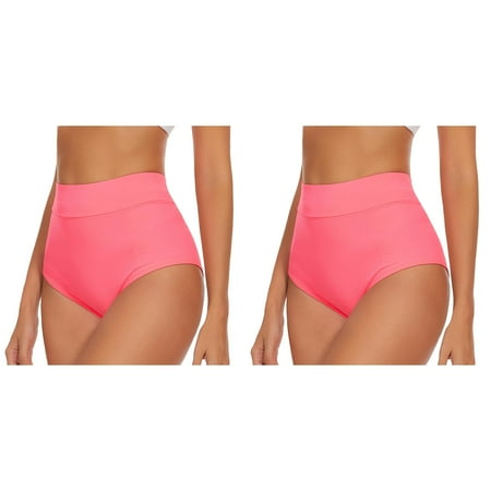2 Pack Women High Waist Yoga Booty Shorts V Back Bikini Bottoms Swim Briefs Beach Shorts Ruched Bottom High Cut Swim Bottom Full Coverage Swimsuit Bottom Sports Yoga Shorts Swimbottom Womens Swim