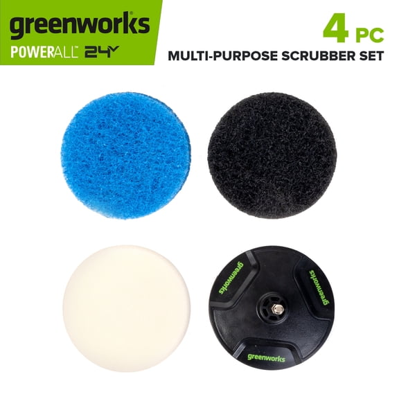 Greenworks 4PC Multipurpose 3-1/2" Scrubber Set for Most Surfaces, Used with Impact or Drill Drivers, PA54101A2